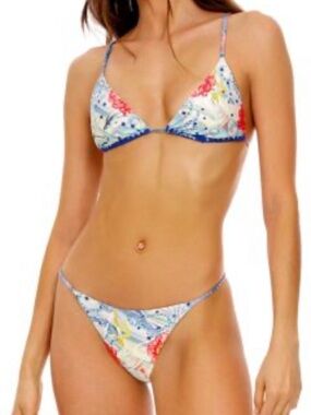 Agua Bendita Sz L Bikini 3 pc Nacar Swimsuit set Floral Fish Triangle Beach New